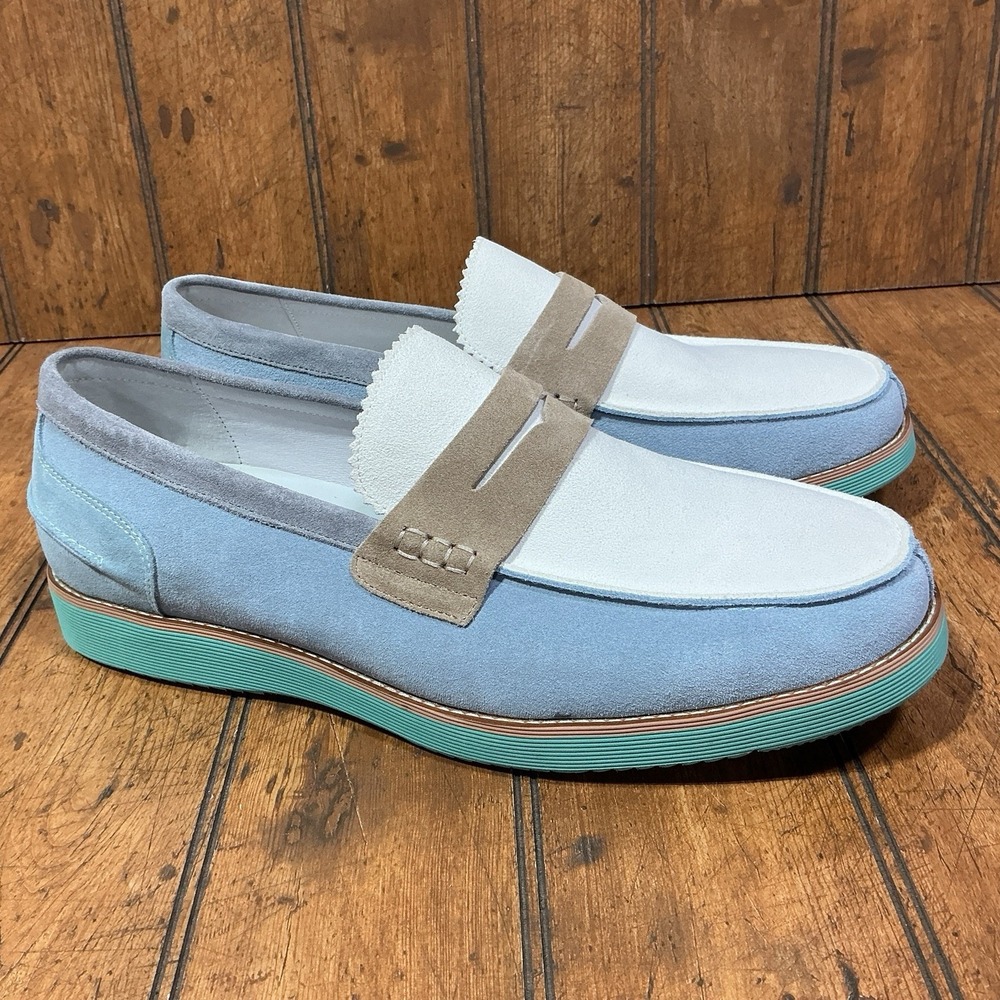 Marc Nolan Abe Penny Loafers Blue White Suede Men's Size 16 Slip On Shoes NEW